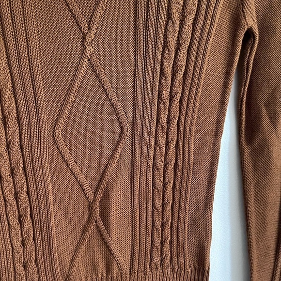 Peruvian Connection Pima Cotton Cable Knit Brown Amber Sienna Pullover Sweater - Picture 7 of 8